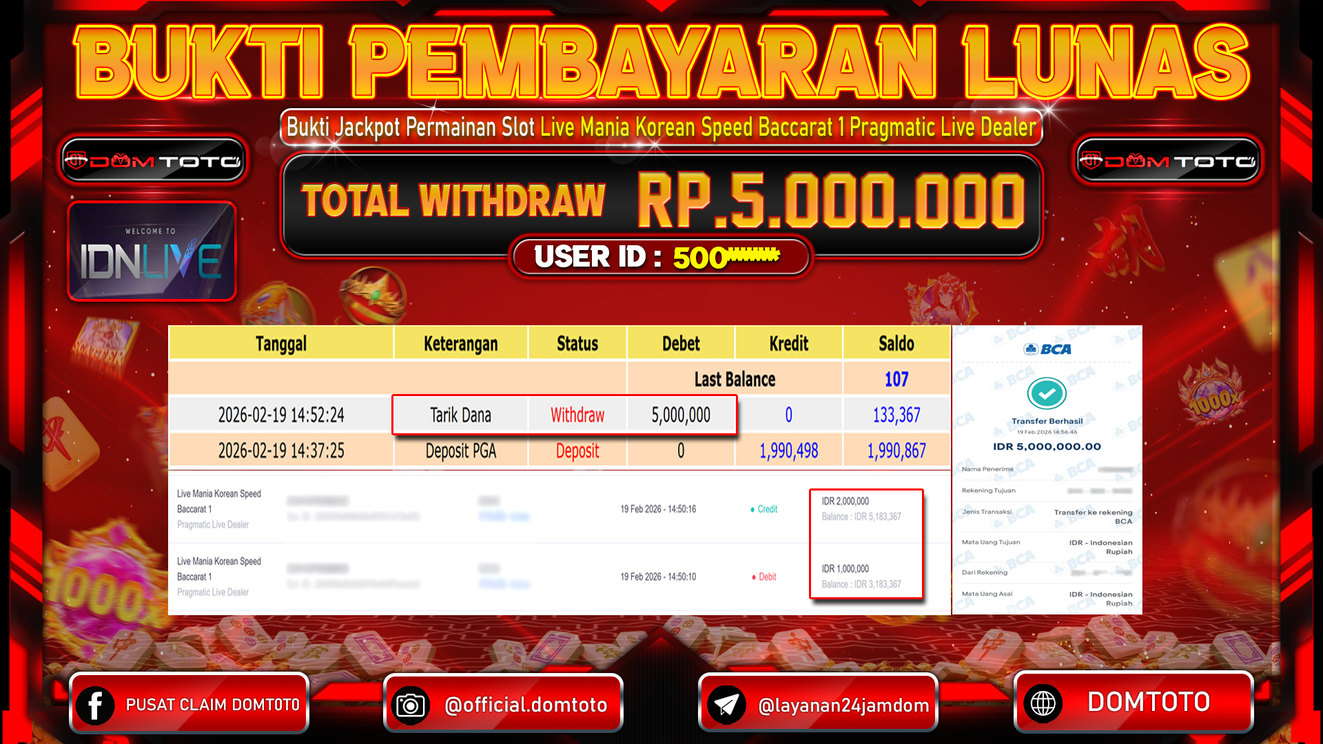 JACKPOT LIVE Mania Korean Speed Baccarat 1 Pragmatic Live Dealer 19 FEBRUARI 2026